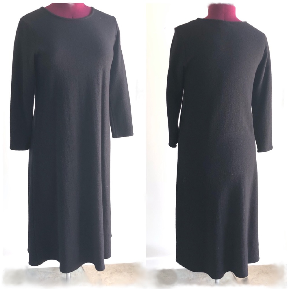 Eileen Fisher 100% Wool Long Sleeve Shift Dress LG